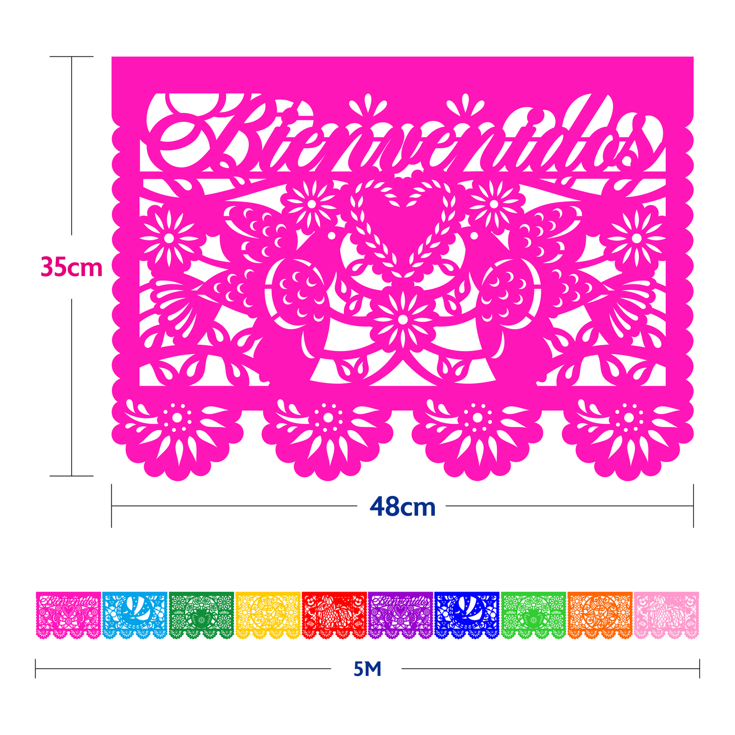 Cometamex | Guirnalda de papel china | Toda ocasión | 10 piezas de 5 metros