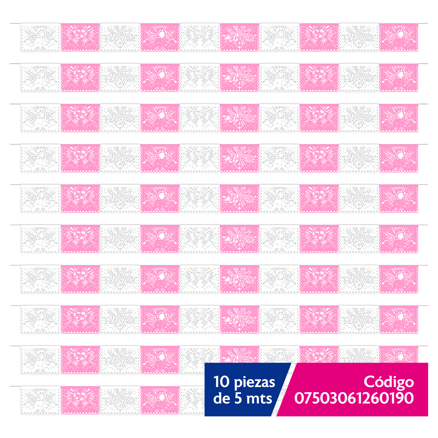 Cometamex | Guirnalda de papel china | Bautizo niña | 10 piezas de 5 metros