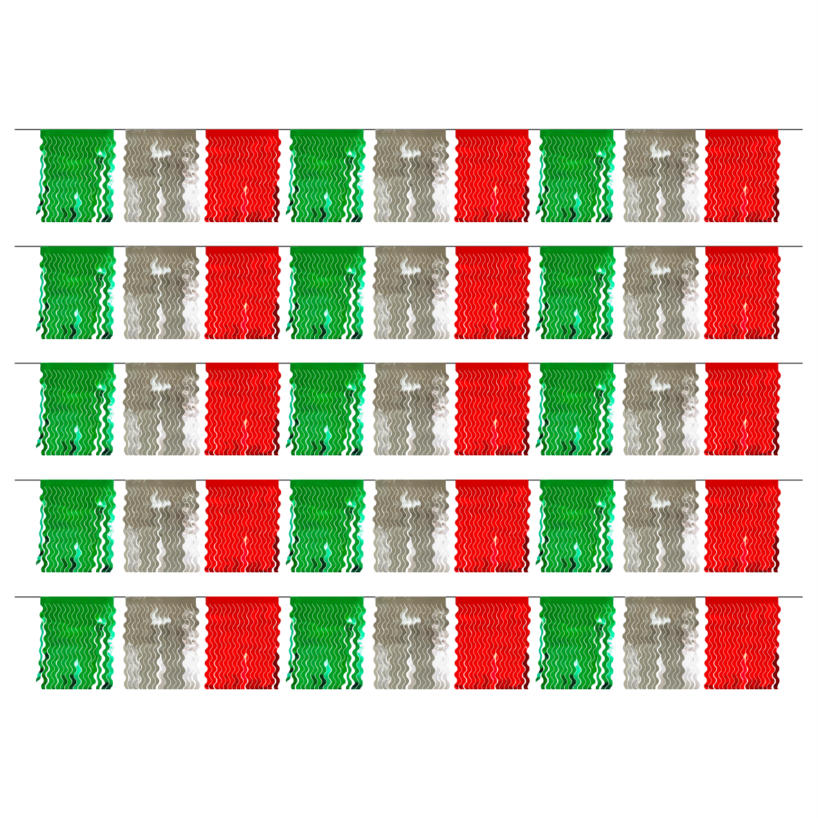 Guirnalda de flecos tricolor ch (papel metálico) - 10 tiras de 4 metros (40 metros totales)