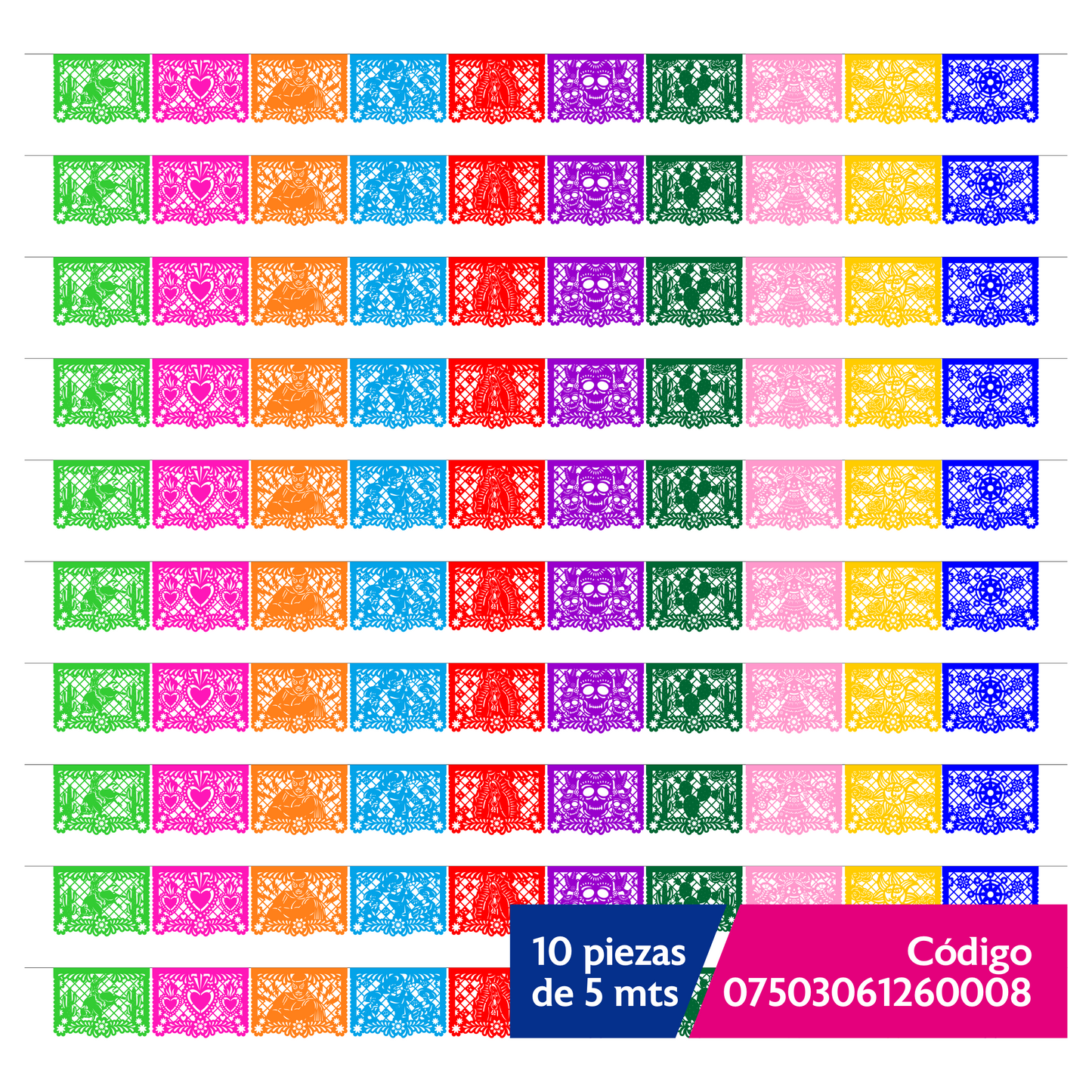 Cometamex | Guirnalda de papel china | Meximalista | 10 piezas de 5 metros