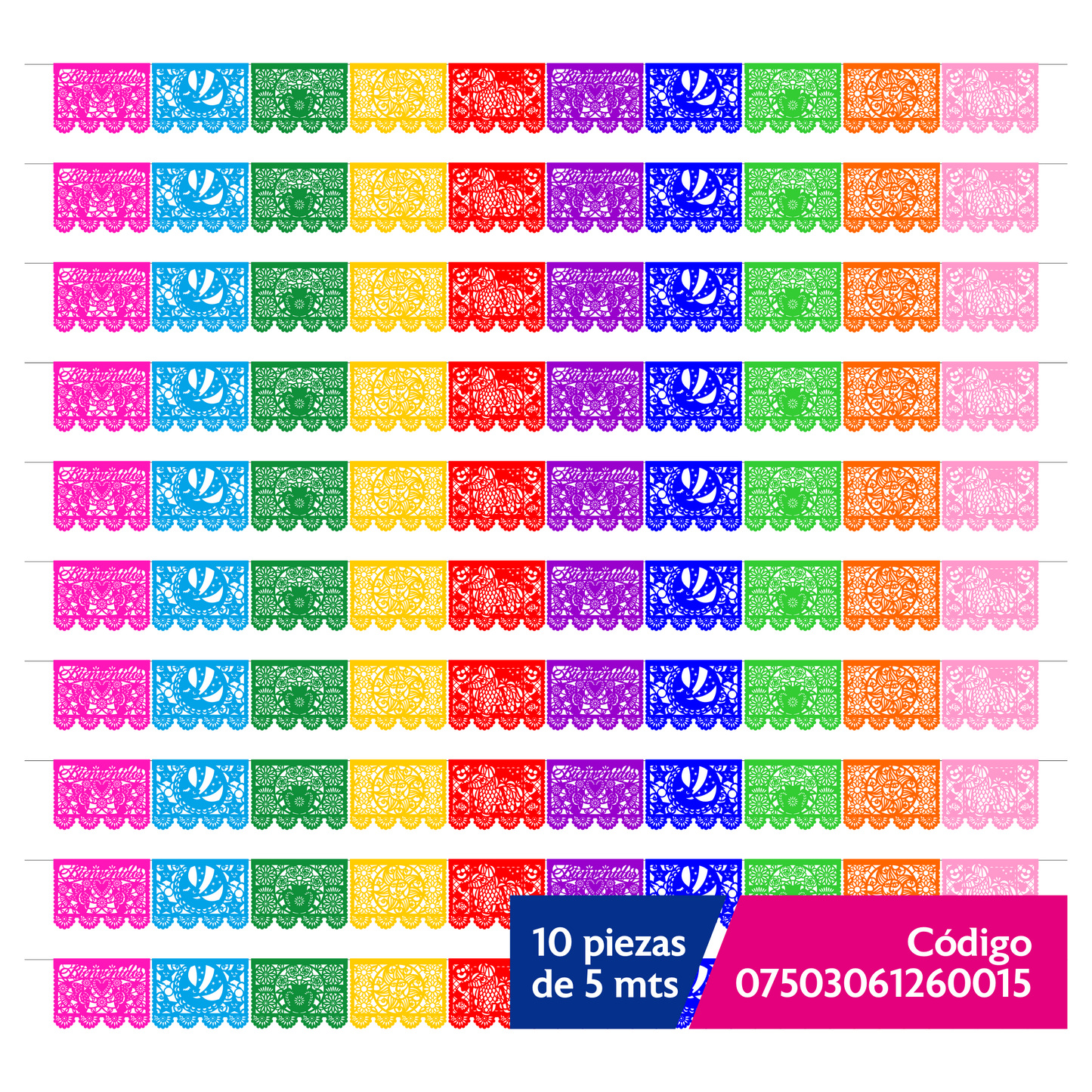 Cometamex | Guirnalda de papel china | Toda ocasión | 10 piezas de 5 metros