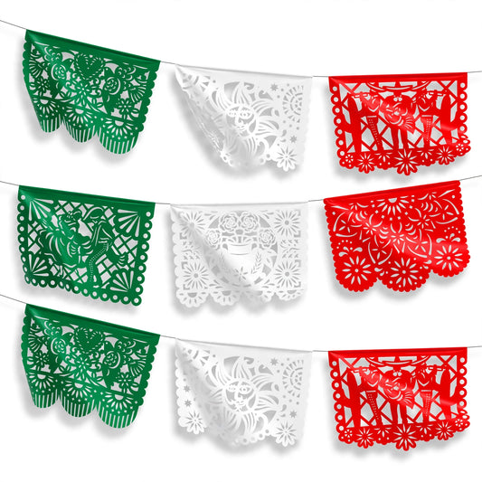 Guirnalda de papel picado charrería tricolor (plástico) - 10 tiras de 5 metros (50 metros totales)