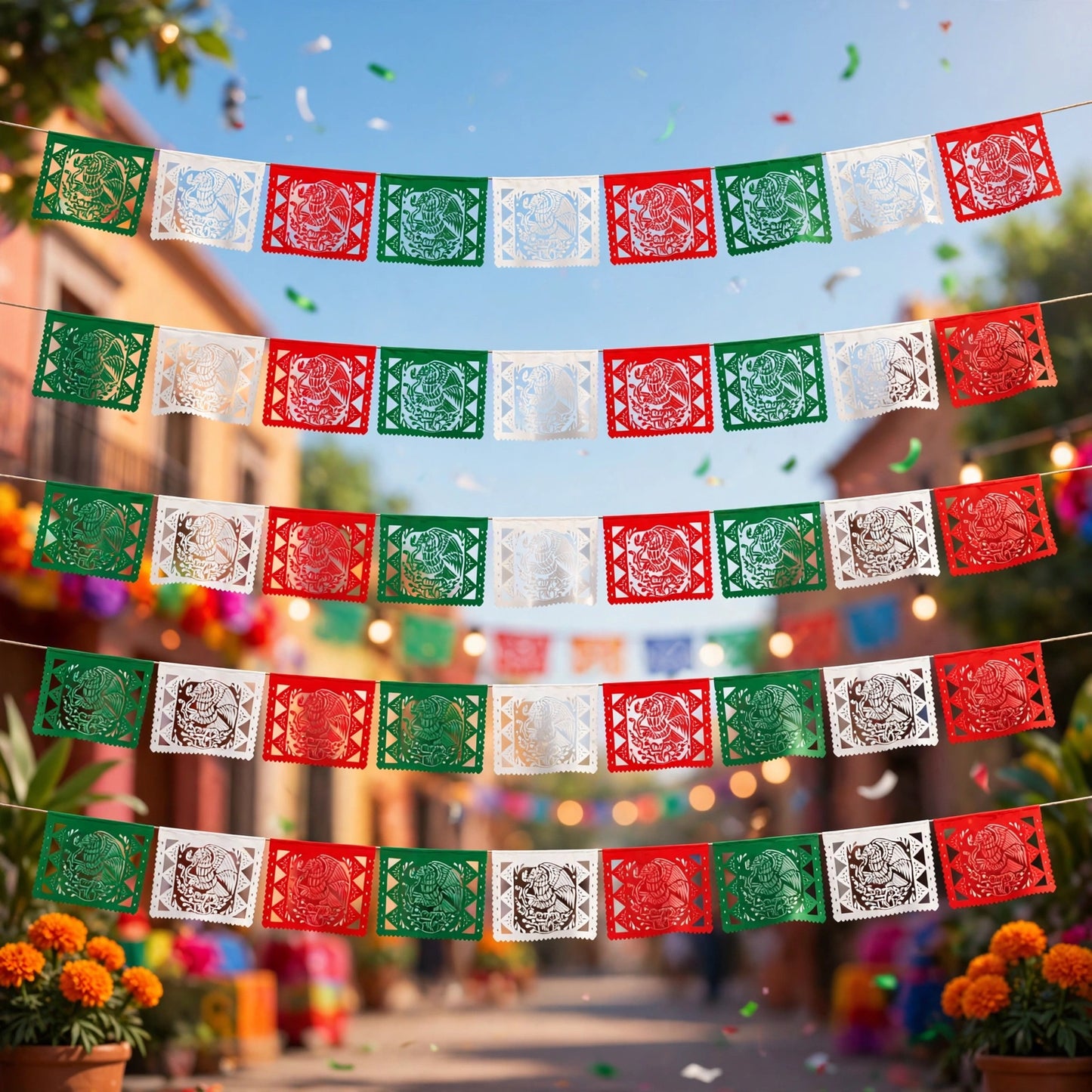 Guirnalda de papel picado Escudo (papel china) - 10 tiras de 5 metros (50 metros totales)