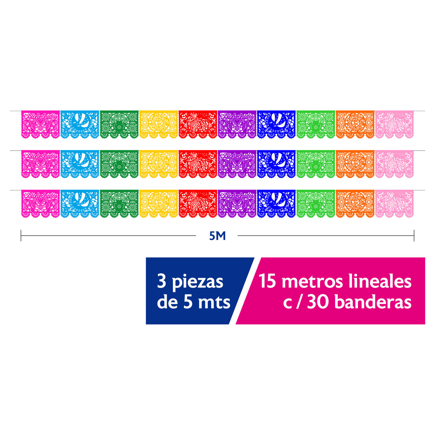 Cometamex | Guirnalda de papel china | Toda ocasión | 10 piezas de 5 metros