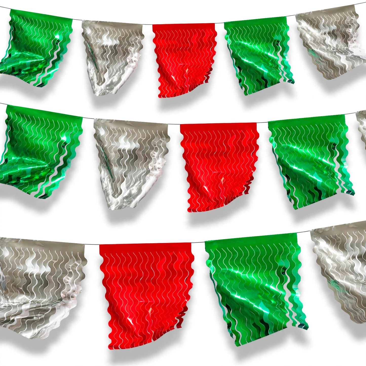 Guirnalda de flecos tricolor ch (papel metálico) - 10 tiras de 4 metros (40 metros totales)
