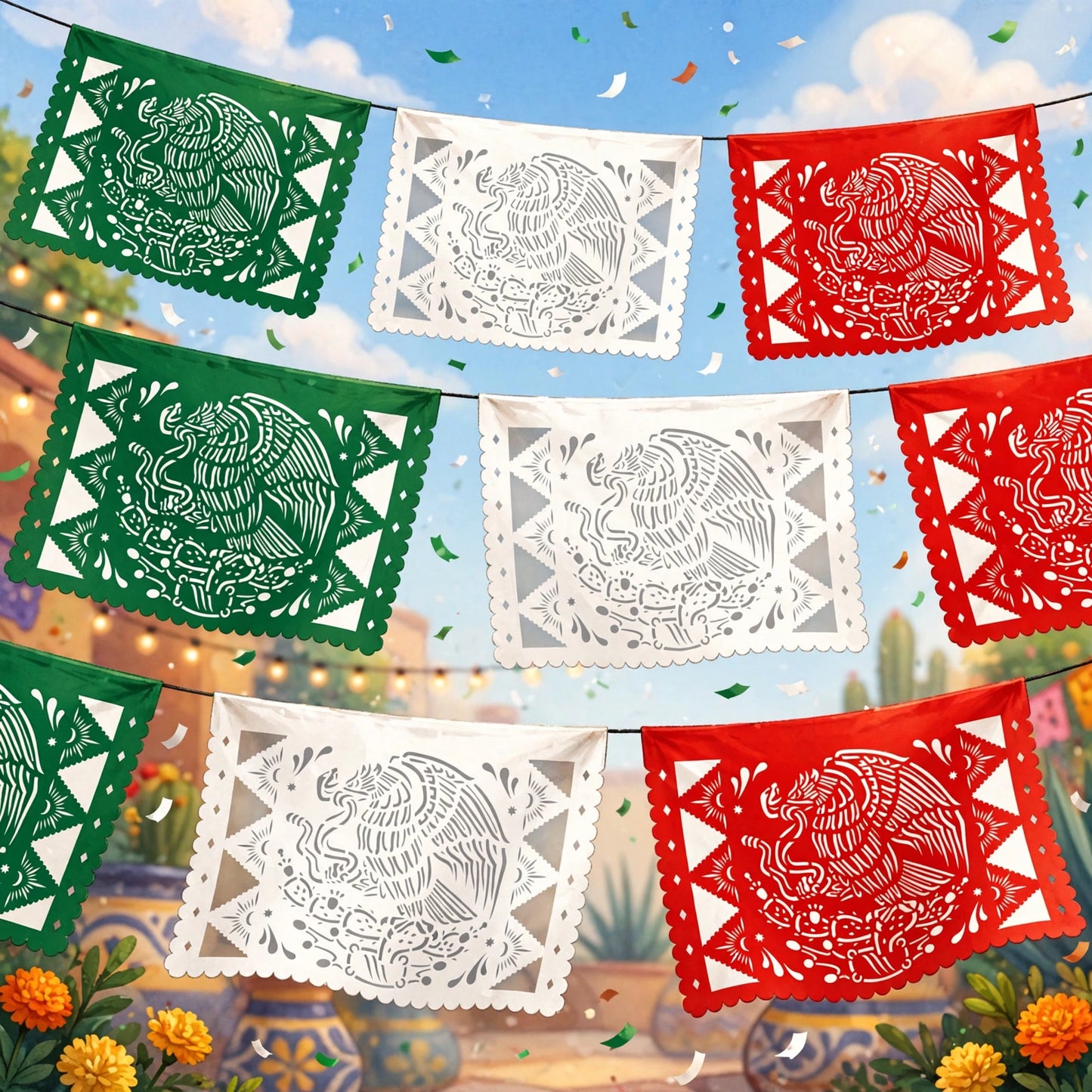 Guirnalda de papel picado Escudo (papel china) - 10 tiras de 5 metros (50 metros totales)