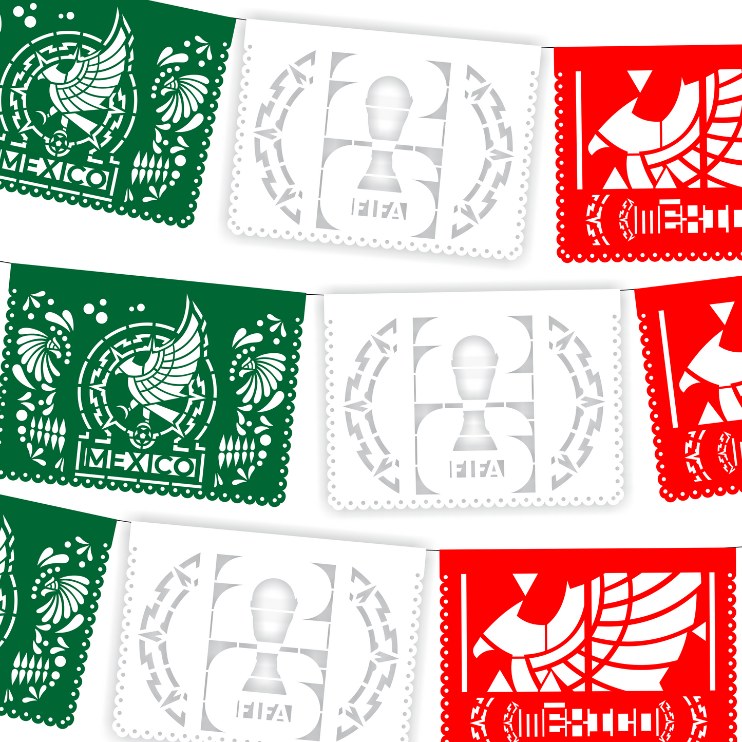 Guirnalda de papel picado Mi selección MX (papel china) - 10 tiras de 5 metros (50 metros totales)