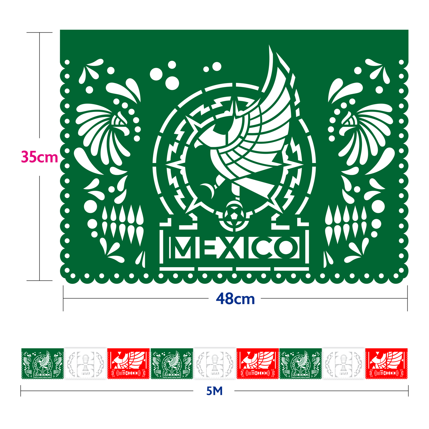 Guirnalda de papel picado Mi selección MX (papel china) - 10 tiras de 5 metros (50 metros totales)