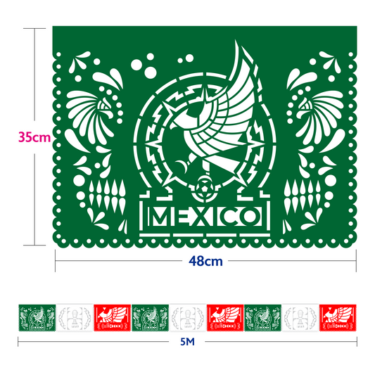 Guirnalda de papel picado Mi selección MX (papel china) - 10 tiras de 5 metros (50 metros totales)