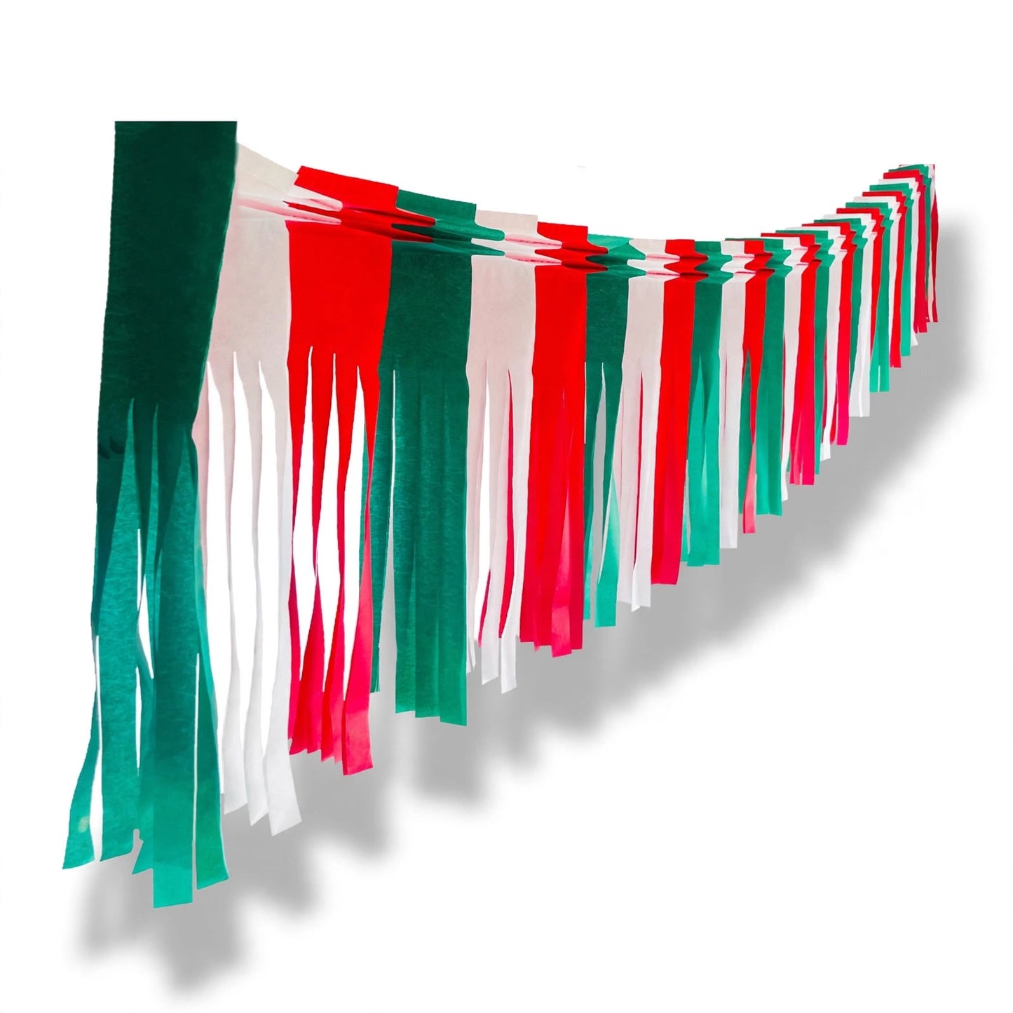 Festón de flecos tricolor g (papel china) - 10 tiras de 3 metros (30 metros totales)