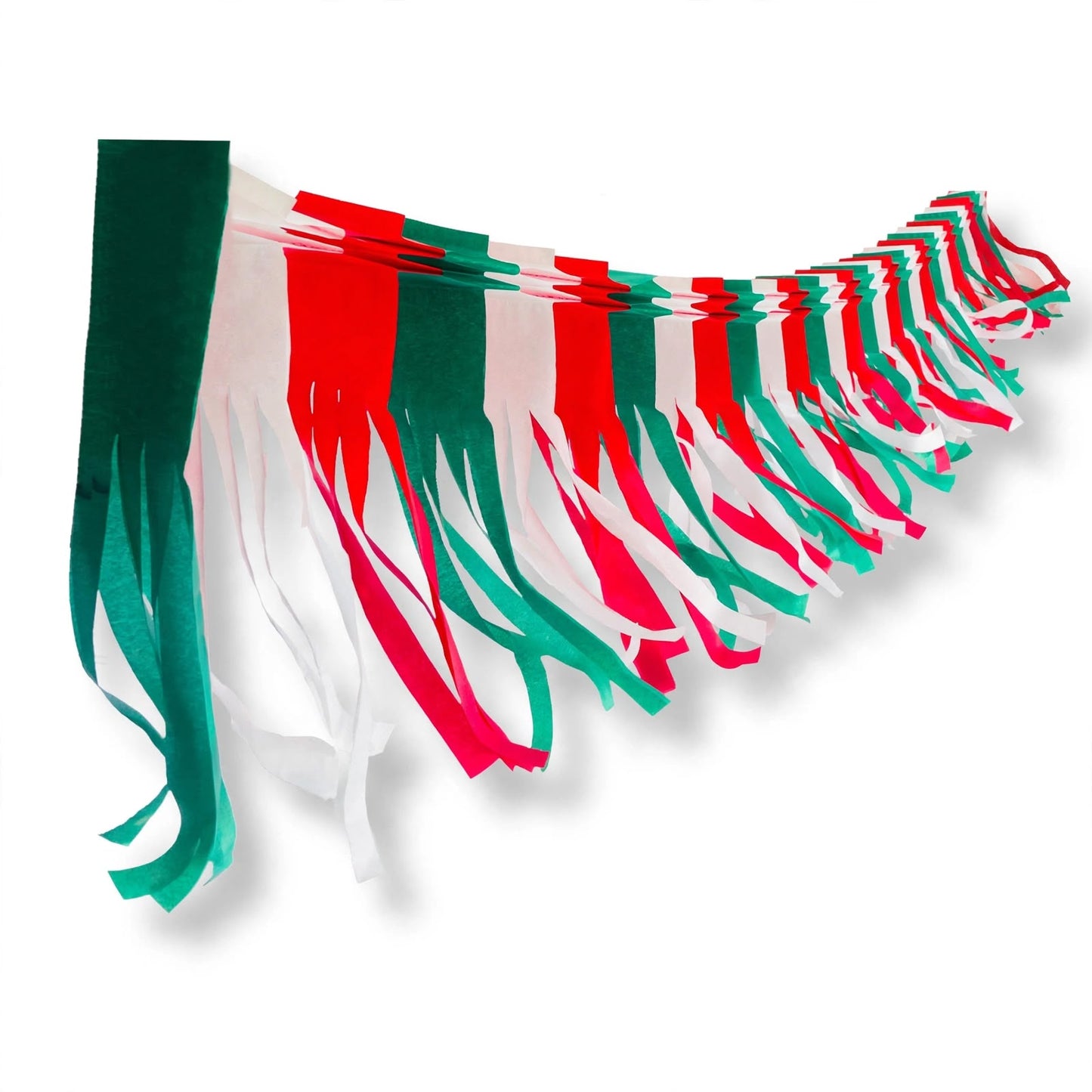 Festón de flecos tricolor g (papel china) - 10 tiras de 3 metros (30 metros totales)