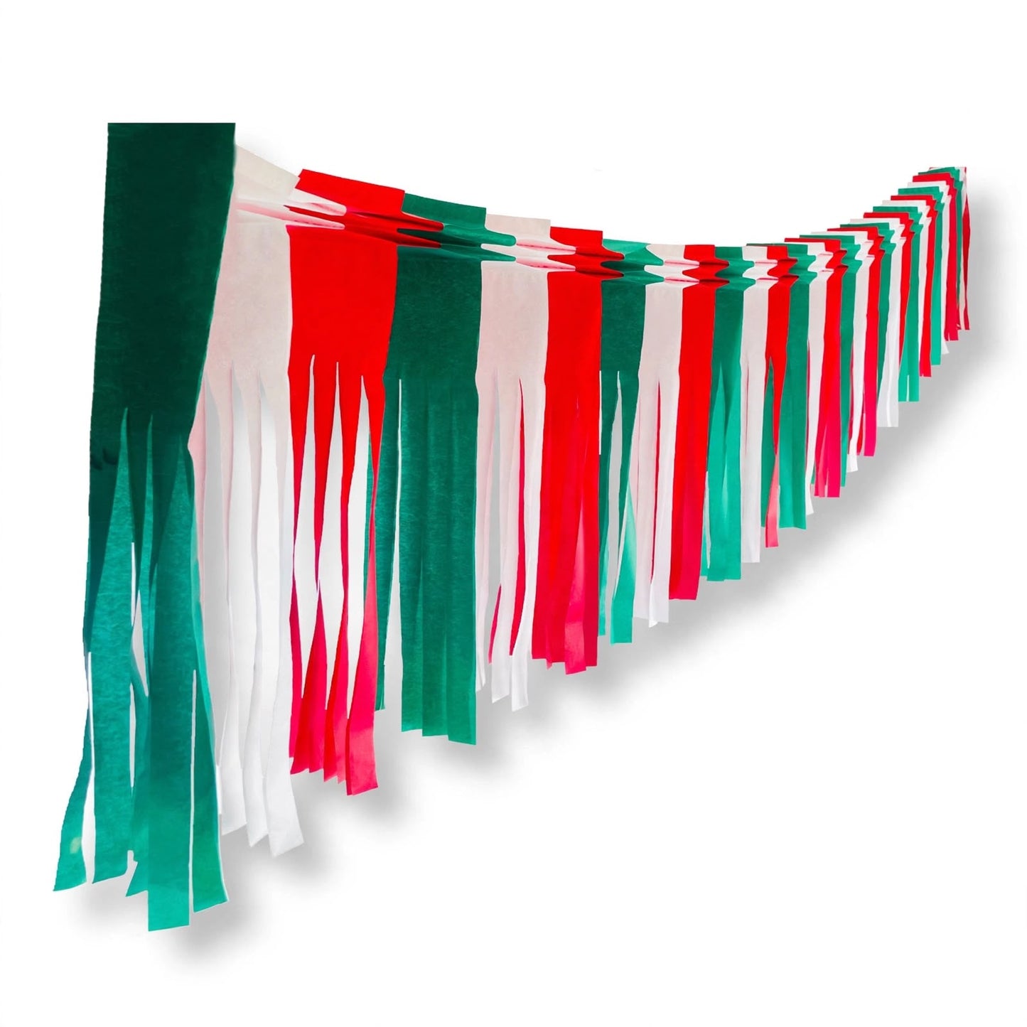 Festón de flecos tricolor g (papel china) - 10 tiras de 3 metros (30 metros totales)
