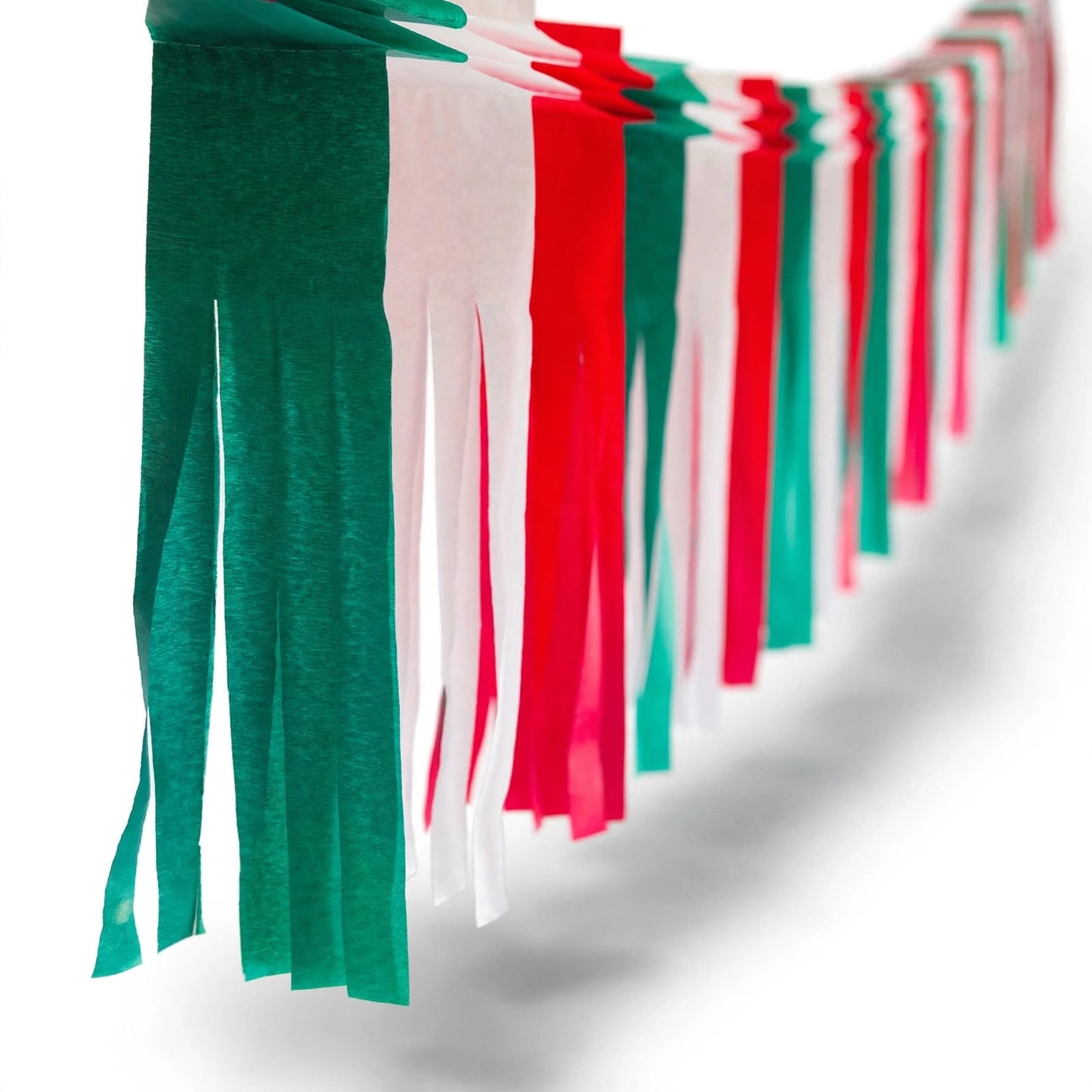 Festón de flecos tricolor g (papel china) - 10 tiras de 3 metros (30 metros totales)