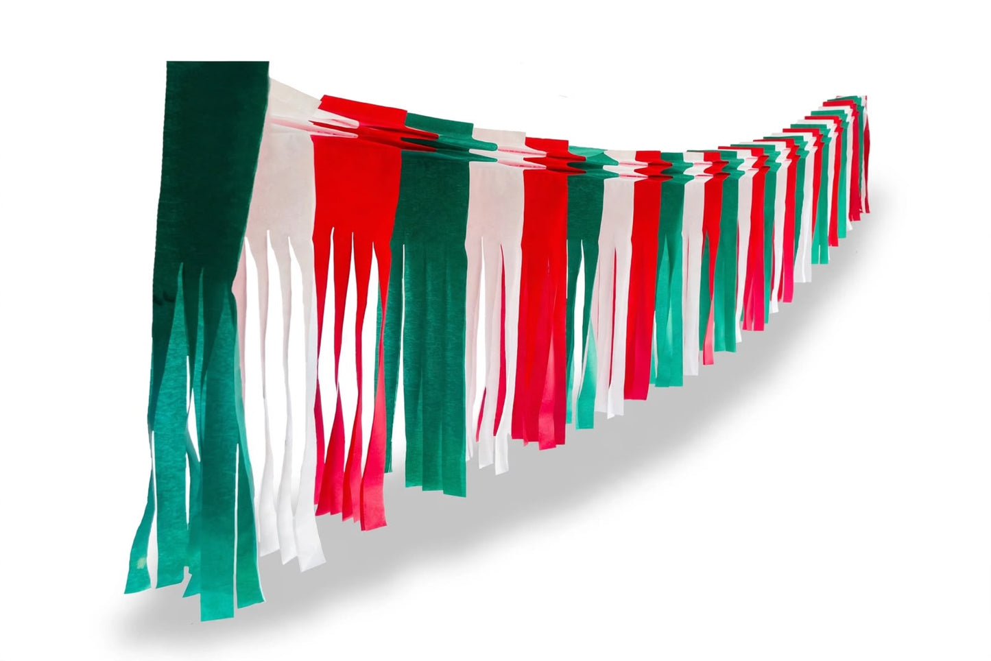 Festón de flecos tricolor g (papel china) - 10 tiras de 3 metros (30 metros totales)
